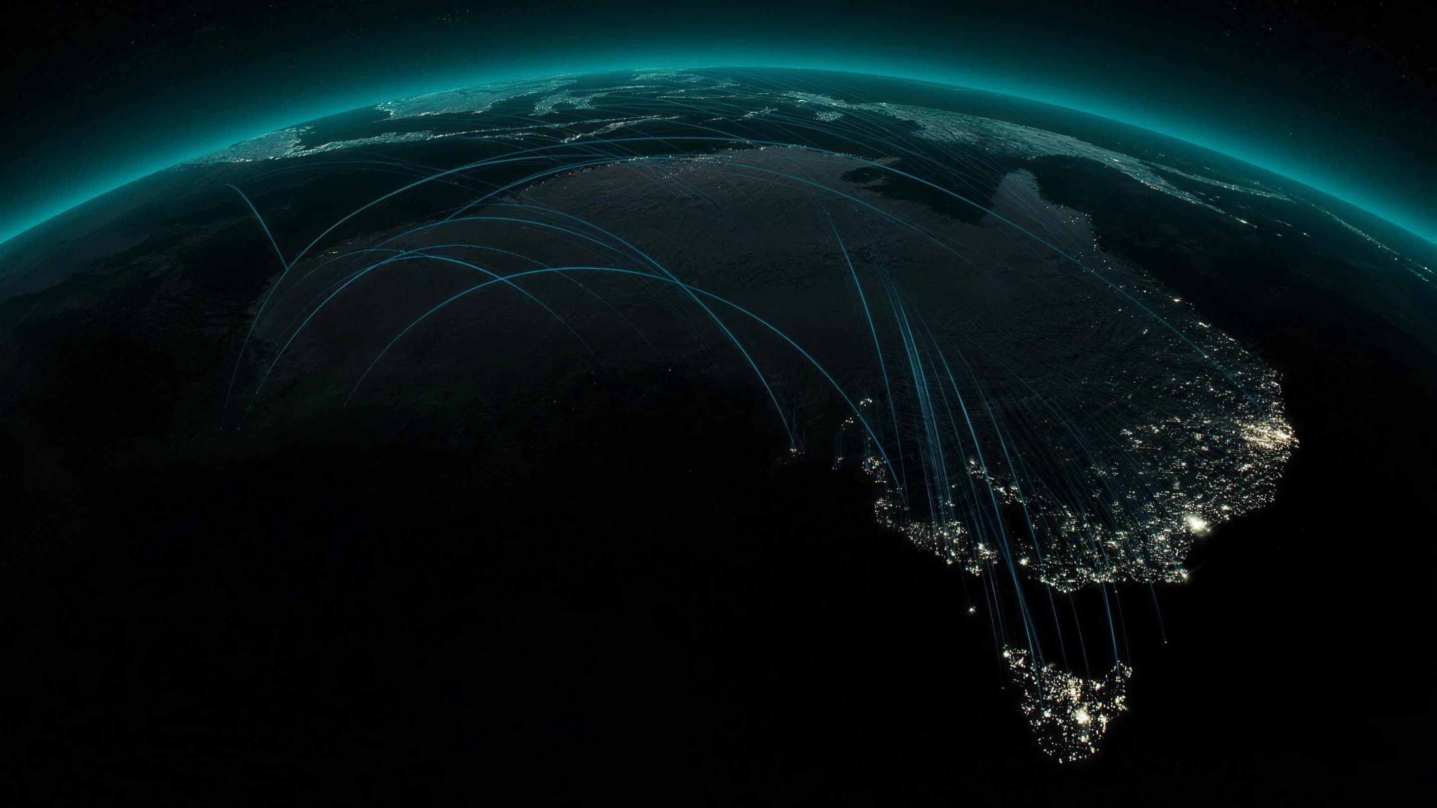 Australia at night joined by a glowing data network